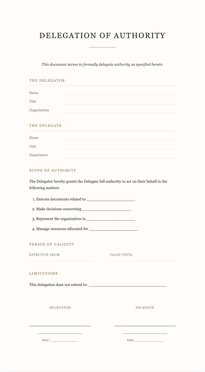 Elegant minimalist delegation of authority